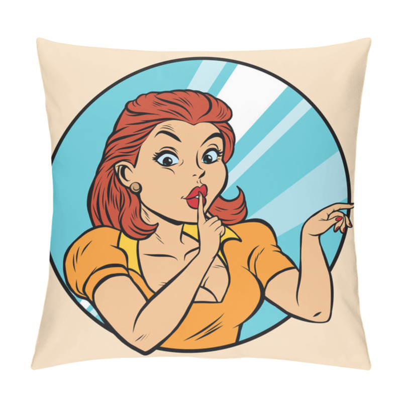 Personality  Shh Gesture, Beautiful Young Woman Pop Art Retro Pillow Covers