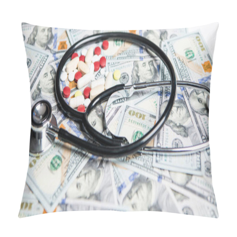 Personality  Money For Medicine Expenses In Selective Focus. Medicare Payment. Stethoscope Of Medicine Expenses Closeup. Photo Of Medicine Expenses Currency. Medicine Expenses Concept. Pillow Covers