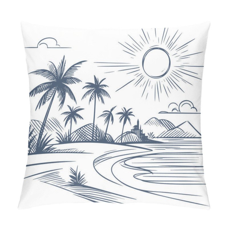 Personality  Simple Vector Sketch Of A Beach Holiday By The Sea Pillow Covers