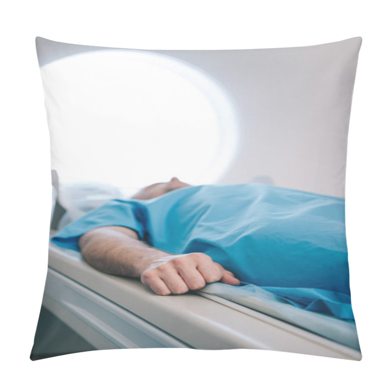 Personality  Selective Focus Of Patient Having Mri Scanning Test In Hospital Pillow Covers