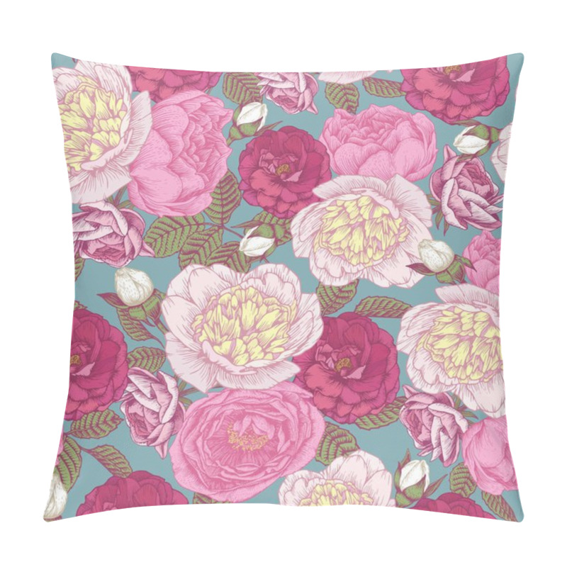 Personality  Vector Floral Seamless Pattern With Hand Drawn Peonies And Roses. Floral Background In Vintage Style  Pillow Covers