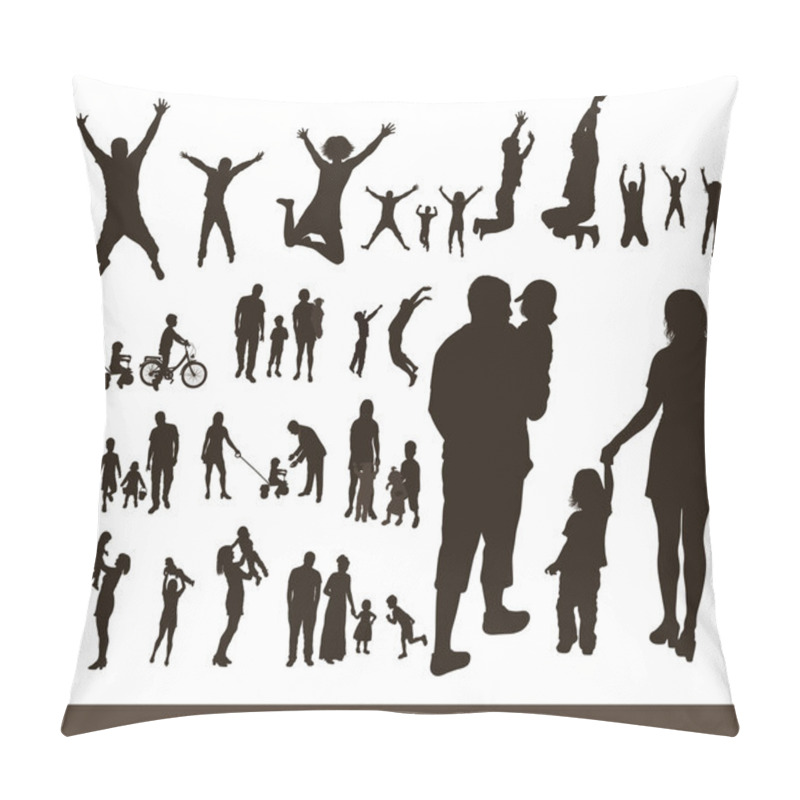 Personality  Set Of Very Detailed Family Silhouettes. Jumping And Walking. Pillow Covers