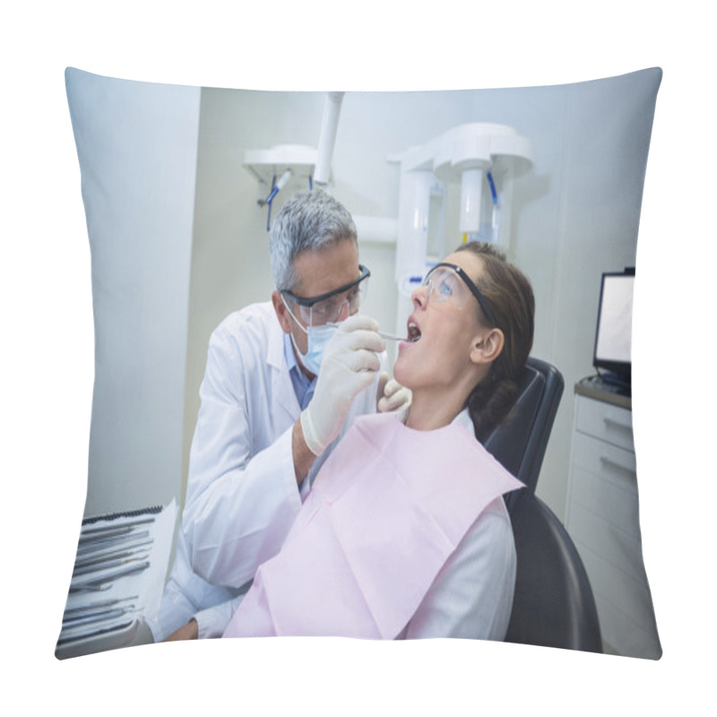 Personality  Dentist Examining A Woman With Tools Pillow Covers