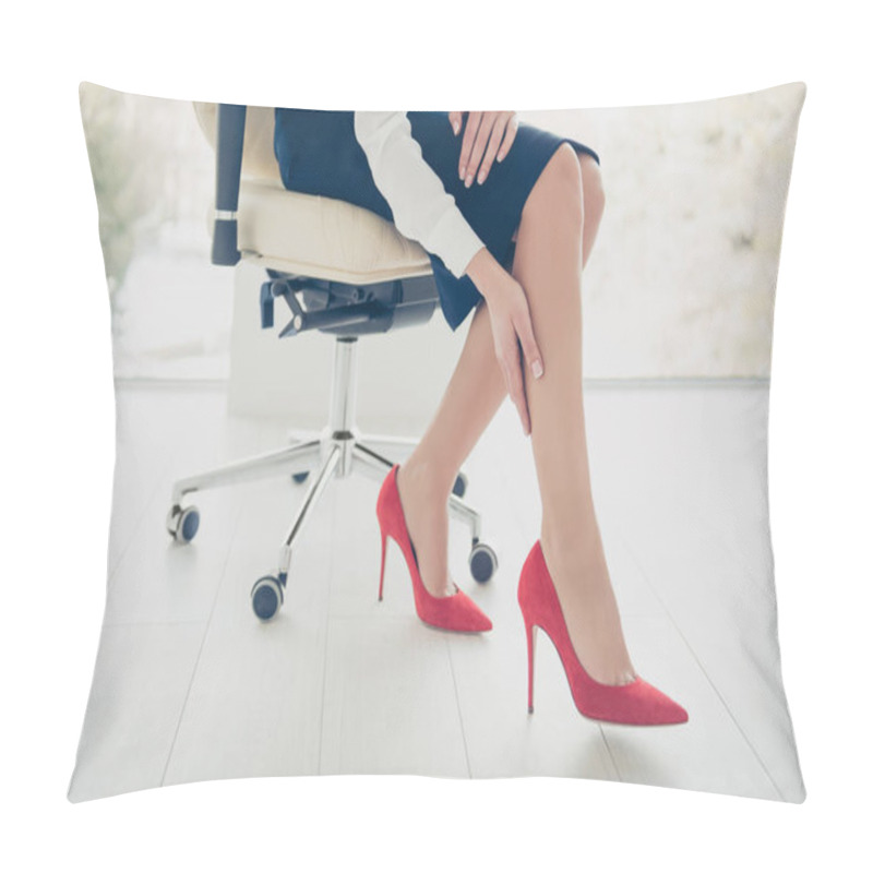 Personality  Cropped Portrait Bottom View Of Woman's Legs Wearing Black Skirt Pillow Covers