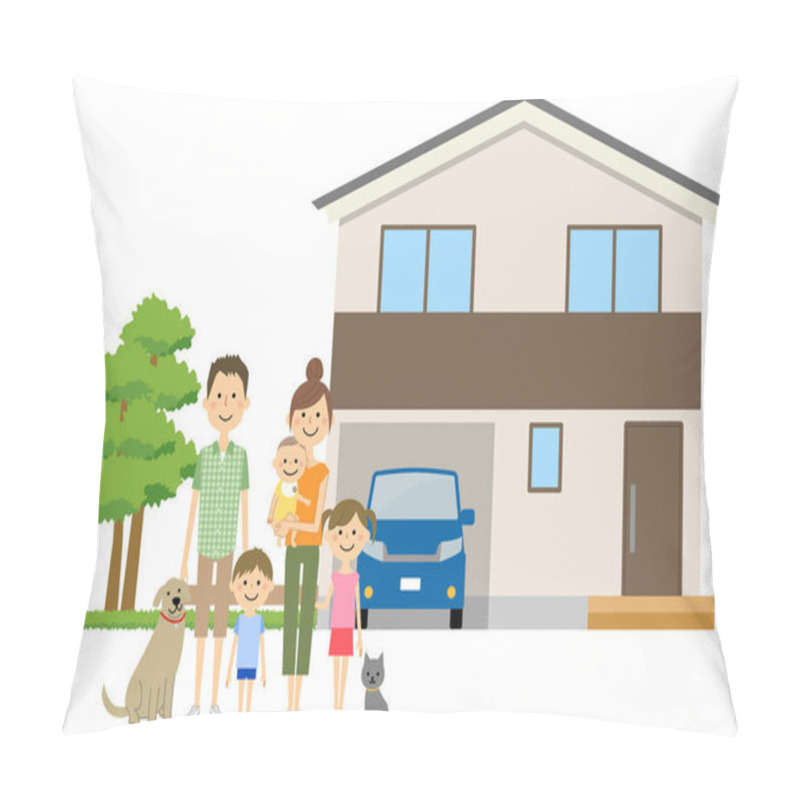 Personality  Family And Own Home/It Is An Illustration Of A Close Family And My Home. Pillow Covers