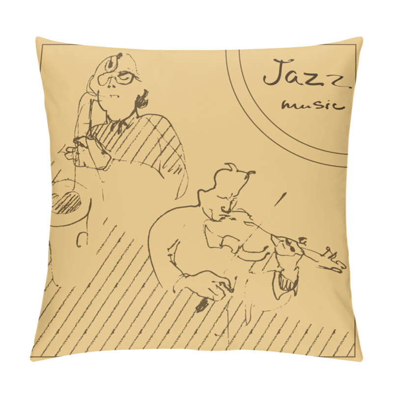 Personality  Duet Jazz Musicians Playing Music. Sketched Illustration. Pillow Covers