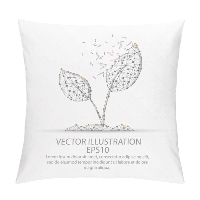 Personality  Young Plant Form Mesh Line And Composition Digitally Drawn In The Form Of Broken A Part Triangle Shape And Scattered Dots Low Poly Wire Frame. Pillow Covers