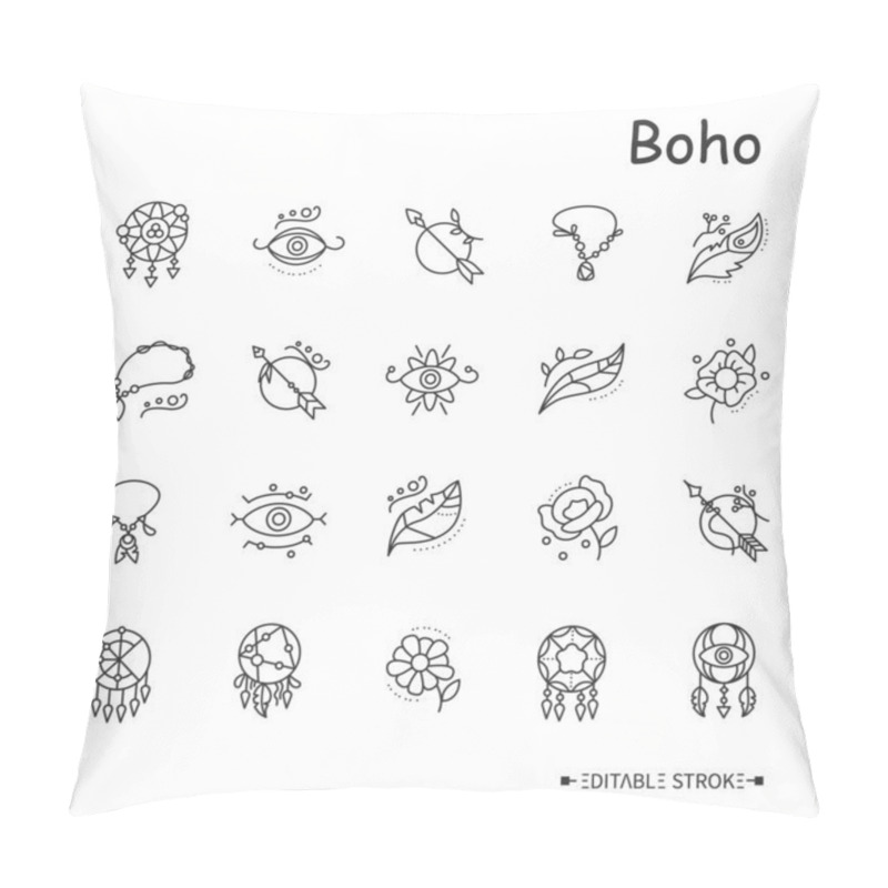 Personality  Boho Elements Line Icons Set. Editable  Pillow Covers