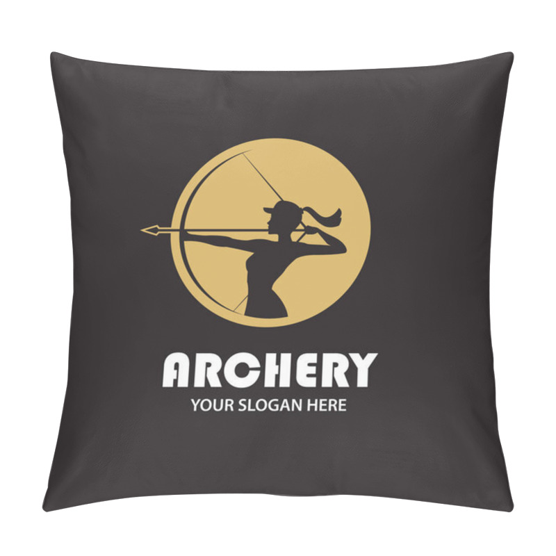 Personality  Emblem Of Archering Girl With Bow And Arrow Isolated On Black Background Pillow Covers