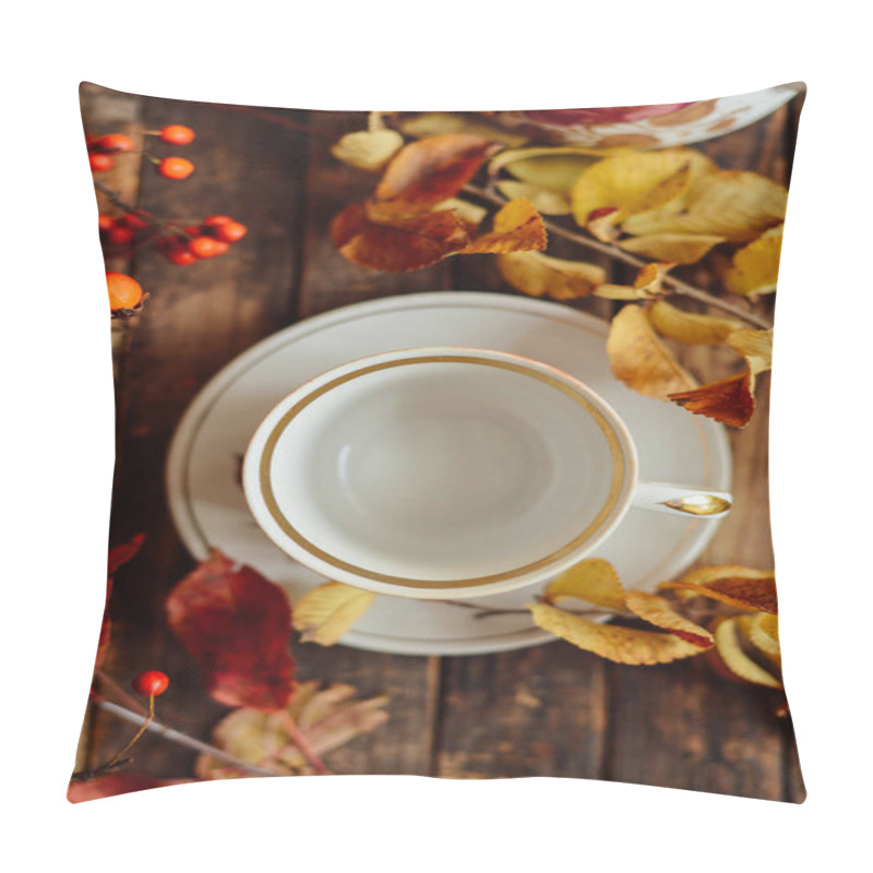 Personality  Tea In The Rustic Chic Style.  Tea Party.  Green Tea In A Cup An Pillow Covers