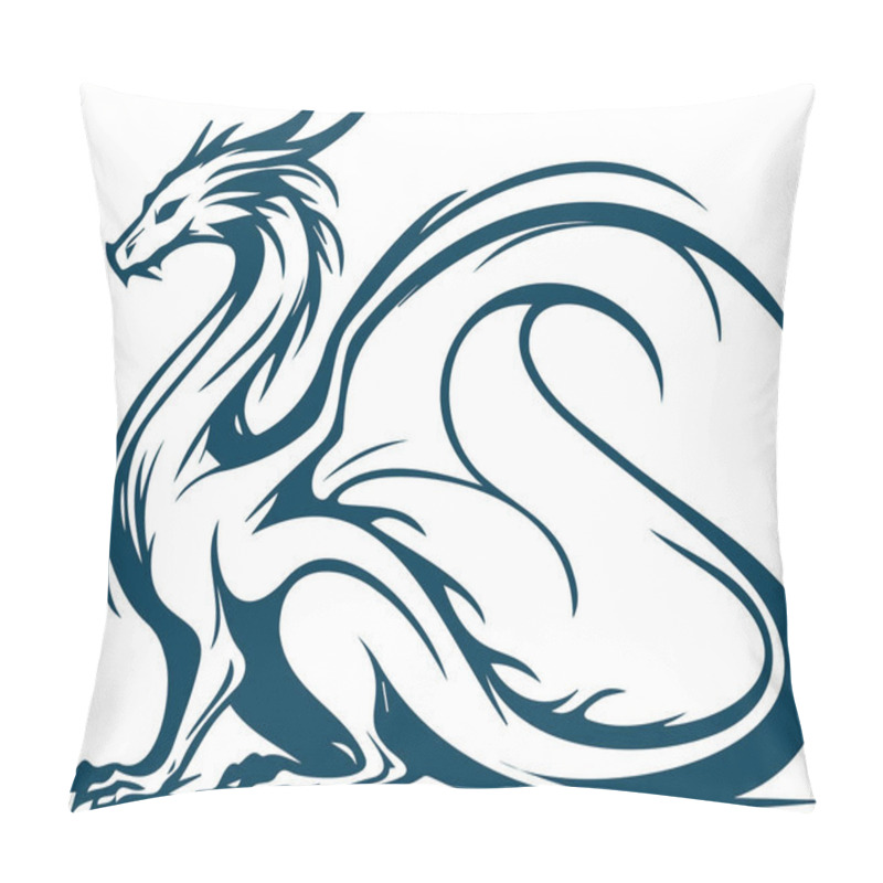 Personality  Antique Magical Dragon With Wings Portrayed In A Clean Vector Art Illustration Pillow Covers