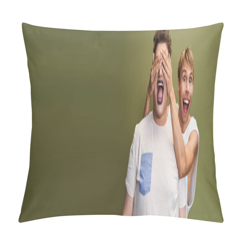 Personality  Two Friends Enjoy A Joyful Moment Filled With Vibrant Emotions At A Pride Celebration. Pillow Covers