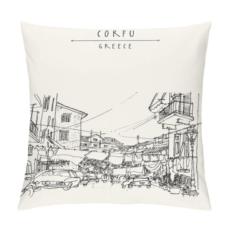 Personality  Street Life Of Corfu, Greece  Pillow Covers