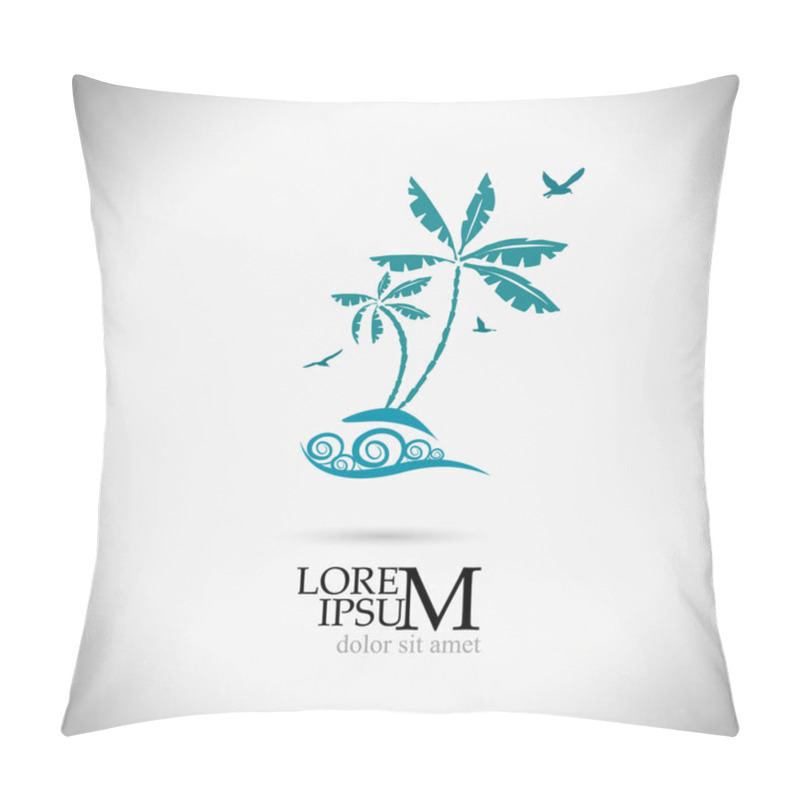 Personality  Logo Sea, Palm Trees And Seagulls. Vector Illustration Pillow Covers