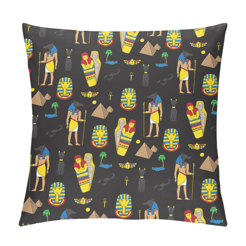 Personality  Seamless Pattern With Egyptean Elements Such As Anubis, Mummy, P Pillow Covers