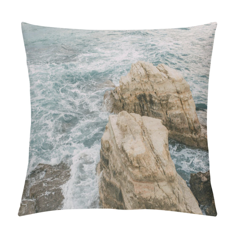 Personality  White Foam Near Wet Rocks In Water Of Mediterranean Sea In Cyprus   Pillow Covers