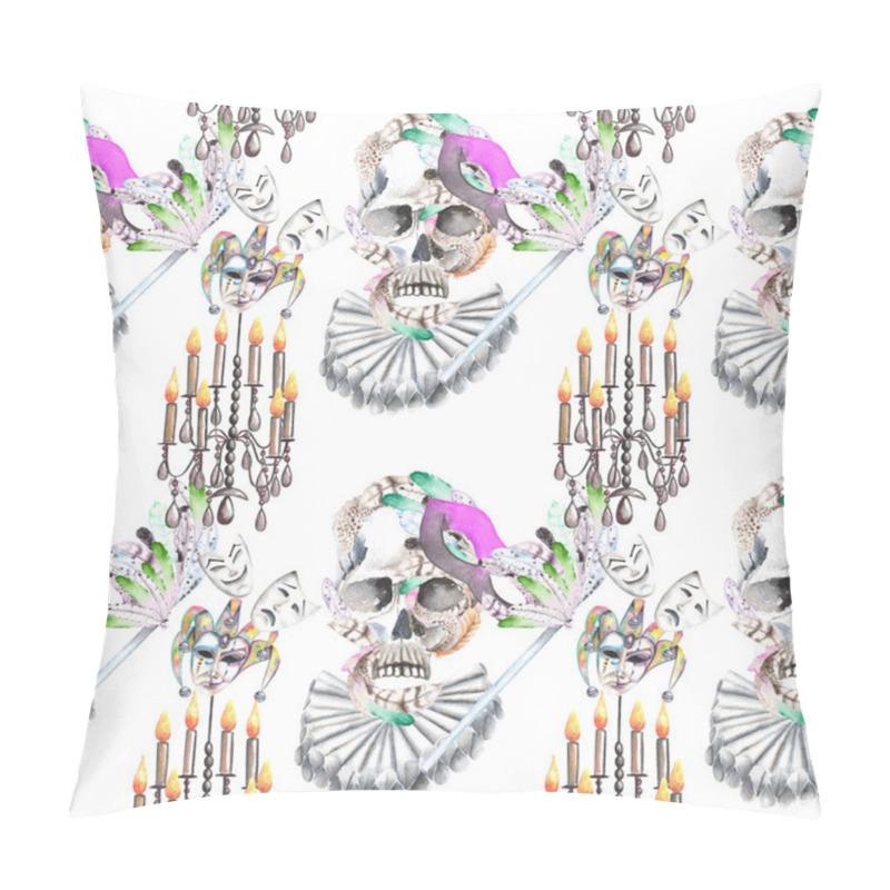 Personality  Masquerade Theme Seamless Pattern With Skulls, Chandeliers With Candles And Masks In Venetian Style Pillow Covers