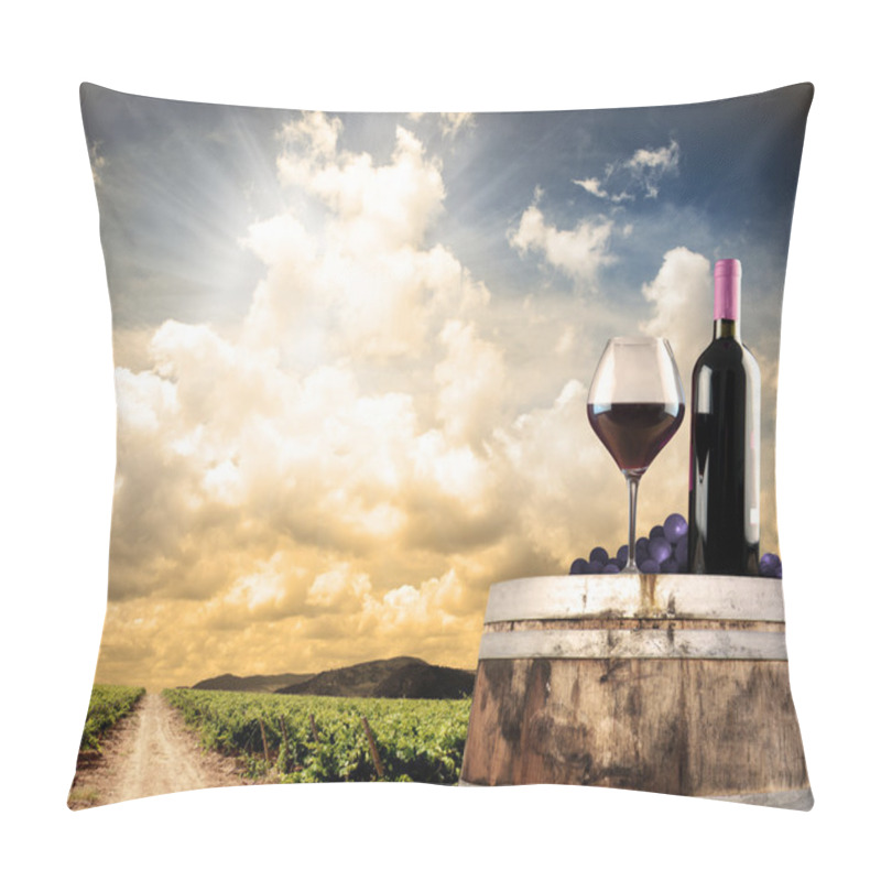 Personality  Wine Still Life Against Vineyard Pillow Covers