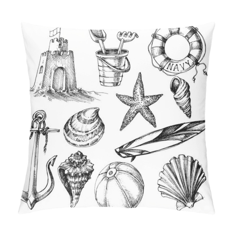 Personality  Summer Collection, Marine Life And Beach Toys Drawings Pillow Covers