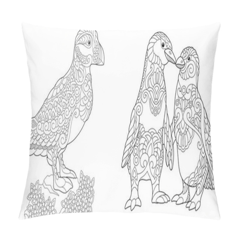 Personality  Zentangle Puffin And Emperor Penguins Pillow Covers