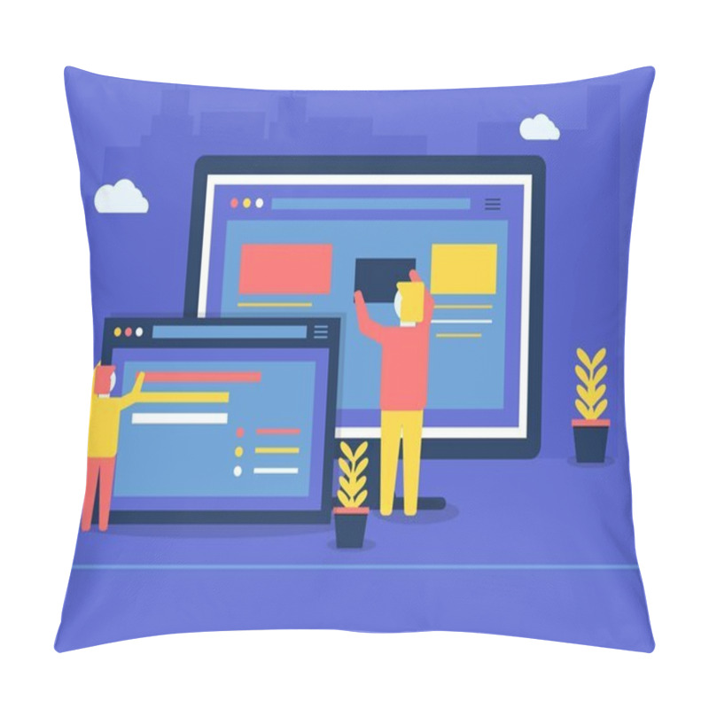 Personality  Man Maintaining Website For Website Under Maintenance Concept. Pillow Covers