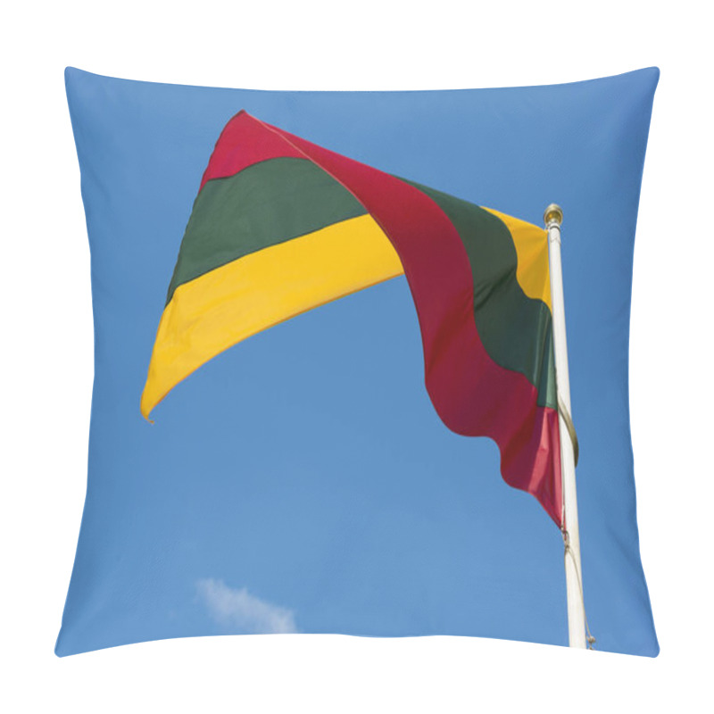 Personality  Lithuanian National Flag Waving On Wind Against Blue Cloudy Sky Pillow Covers