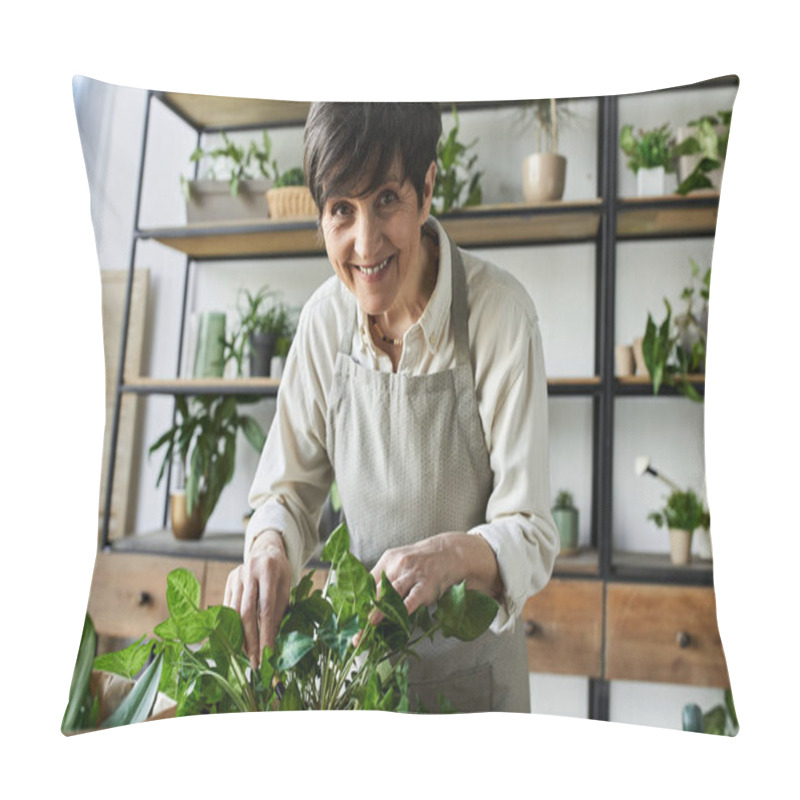 Personality  A Gardener Tending To Her Beloved Plants With Joy In A Cozy Studio. Pillow Covers