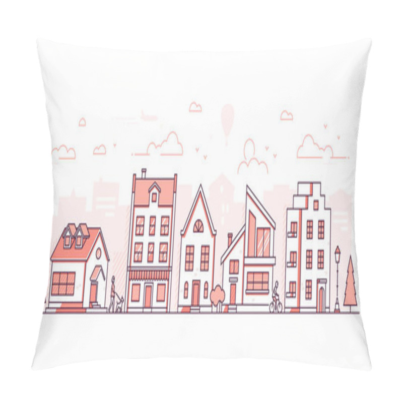 Personality  City Life - Modern Thin Line Design Style Vector Illustration Pillow Covers