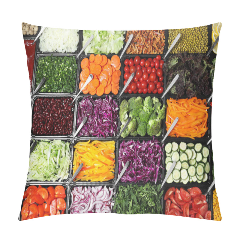 Personality  Salad Bar With Different Fresh Ingredients As Background, Top View Pillow Covers