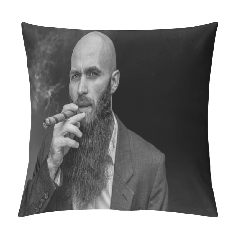 Personality  Elegant Bearded Man With Cigar. Pillow Covers