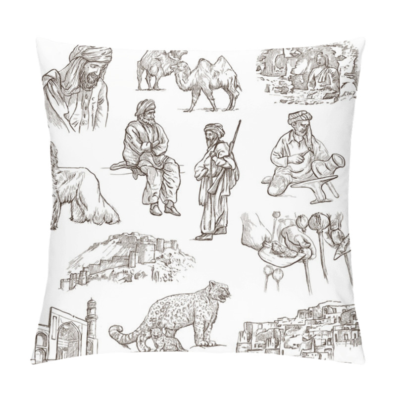 Personality  Afghanistan: Travel Around The World. An Hand Drawn Illustration Pillow Covers