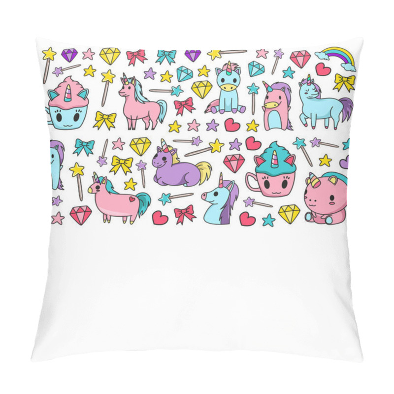 Personality  Children Pattern With Fairy Tale Unicors For Kids Clothes, Posters, Banners, Shirts. Vector Image With Cartoon Character. Pillow Covers