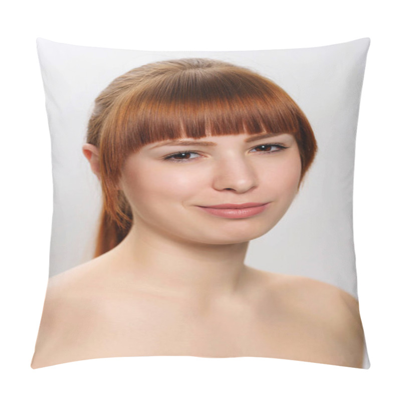 Personality  Close-up Studio Portrait Of A Young Beautiful Woman Demonstratin Pillow Covers