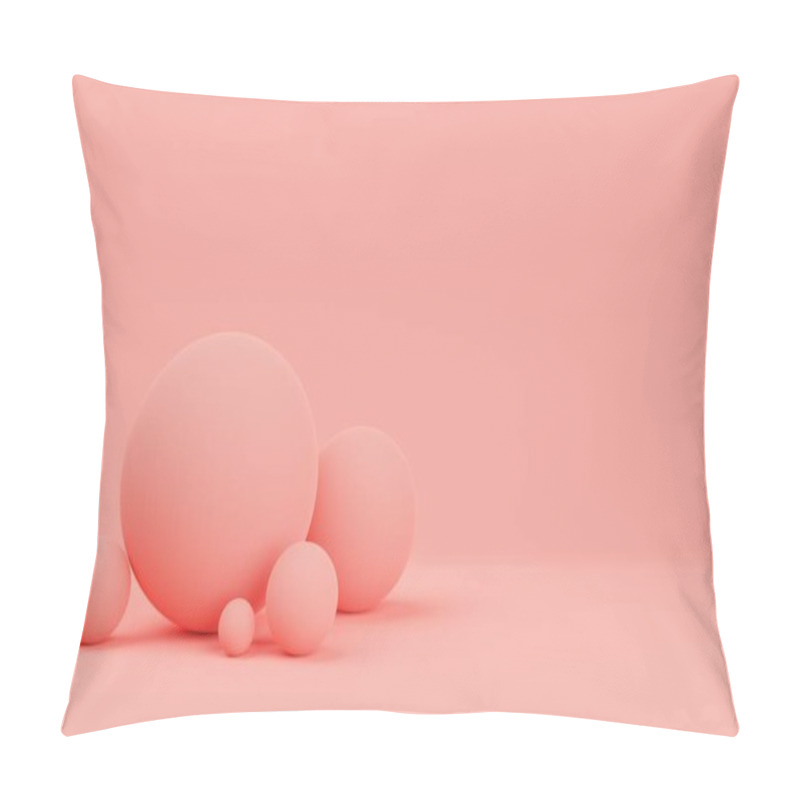 Personality  Group Of Pink Geometric Ball Sphere Primitives On Pink Background With Copy Space, Modern Minimal Concept Template, 3D Illustration Pillow Covers