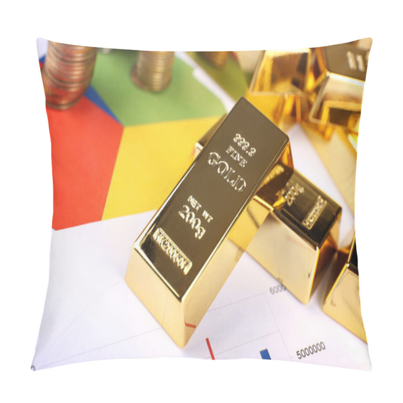 Personality  Gold Bullion With Coins On Documents Background Pillow Covers