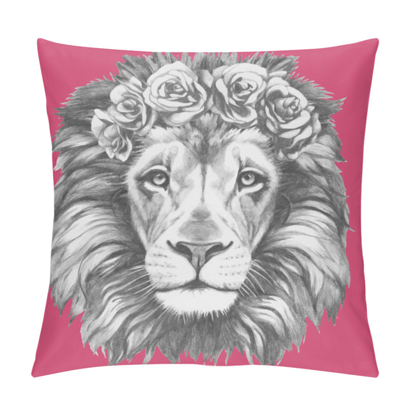 Personality  Lion With Floral Wreath Pillow Covers