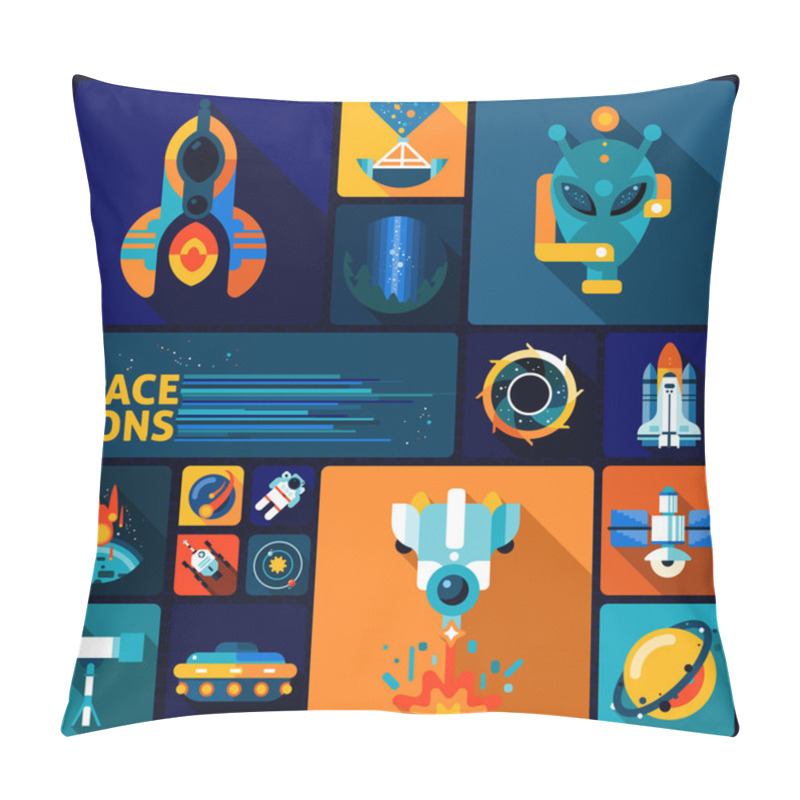 Personality  Space Icons Flat Set Pillow Covers