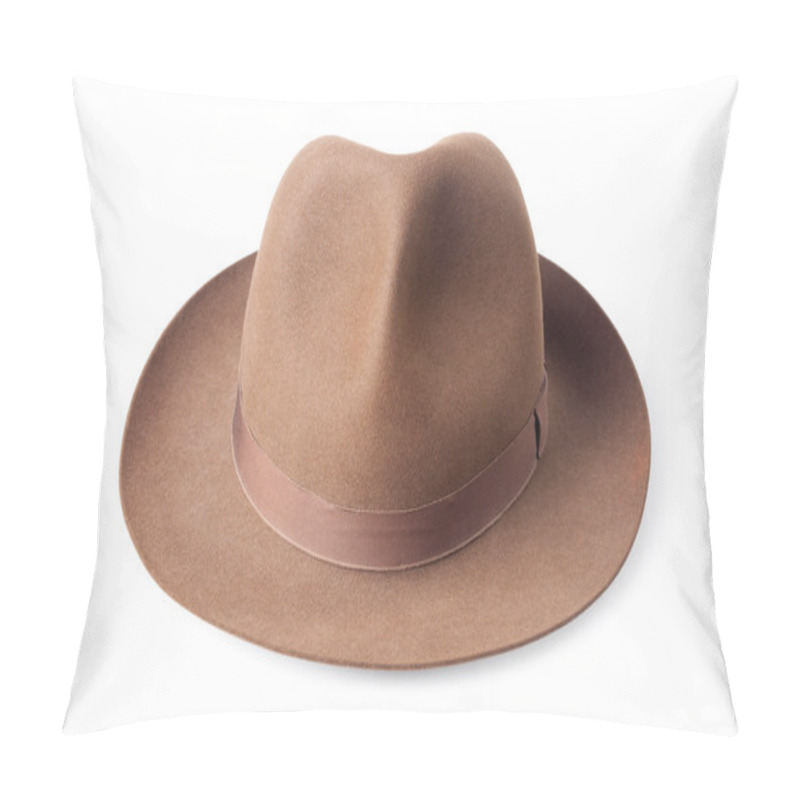 Personality  Brown Male Felt Hat Isolated On White Background Pillow Covers