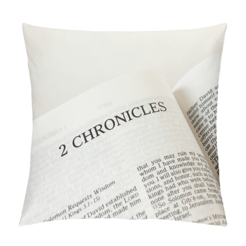 Personality  2 Chronicles Open Holy Bible Book On White Background. A Close-up. Studying Old Testament Scripture Inspired By God Jesus Christ. Biblical Concept. Pillow Covers