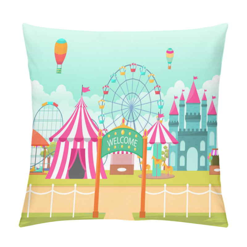 Personality  Amusement Park Circus Carnival Festival Fun Fair Landscape Illustration Pillow Covers