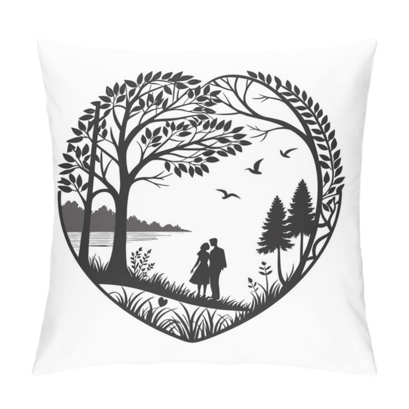 Personality  Romantic Proposal Silhouette In Heart-Shaped Nature Scene Pillow Covers