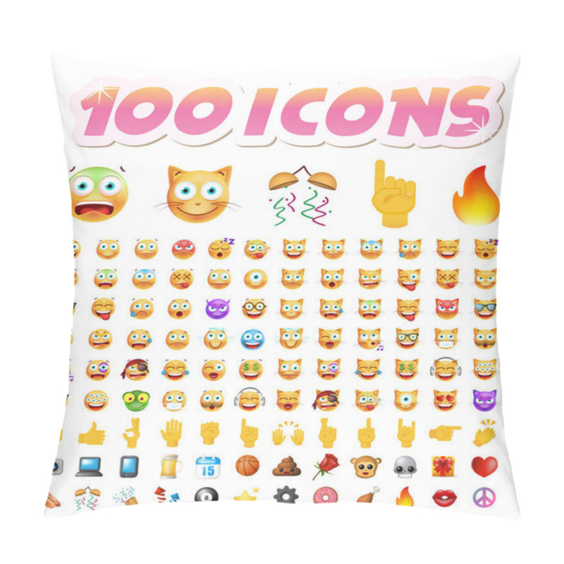 Personality  Set Of 100 Cute Emoticons On White Background. Isolated Vector Illustration Pillow Covers