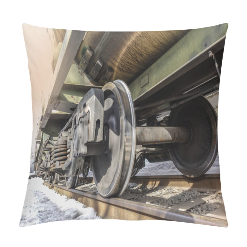 Personality  Close-up Of Train Wheels. Bottom View. Winter Pillow Covers