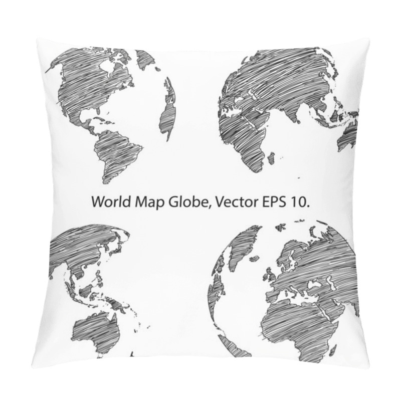 Personality  World Map Earth Globe Vector Line Sketched Up Illustrator, EPS 10. Pillow Covers