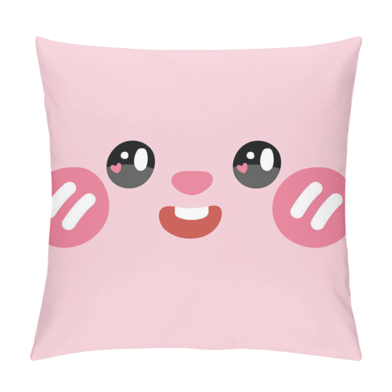 Personality  Cute Rabbit Face With Wink Heart Eyes Cartoon.Animal Head.Pink Background.Kawaii.Vecotr.Illustration. Pillow Covers