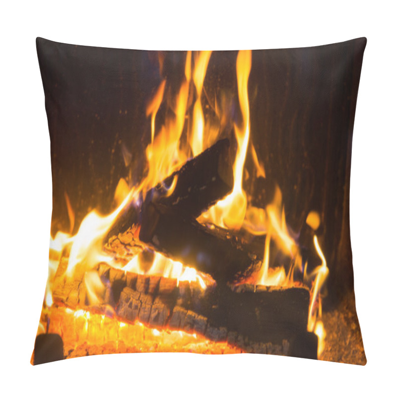 Personality  Close Up Of Firewood Burning In Fireplace Pillow Covers