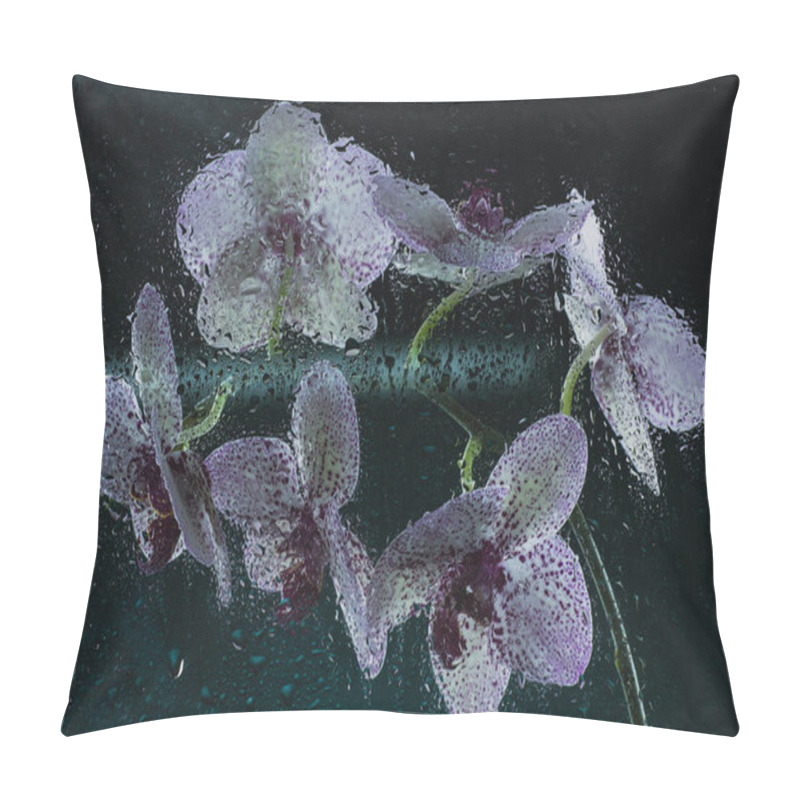 Personality  White Orchid With Purple Dots On A Dark Background In Fog And Rain With A Beautiful Bokeh Pillow Covers