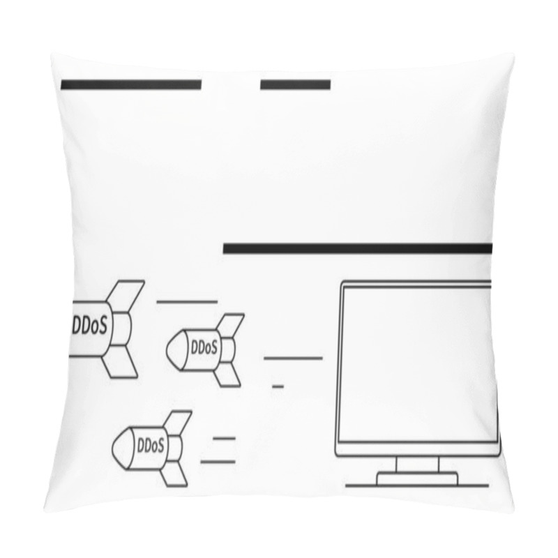 Personality  Missiles Labeled DDoS Heading Towards A Computer Monitor. Ideal For Cybersecurity, Online Threats, Hacking, Network Attacks, Cyber Defense, IT Security, And Digital Protection Themes. Line Metaphor Pillow Covers