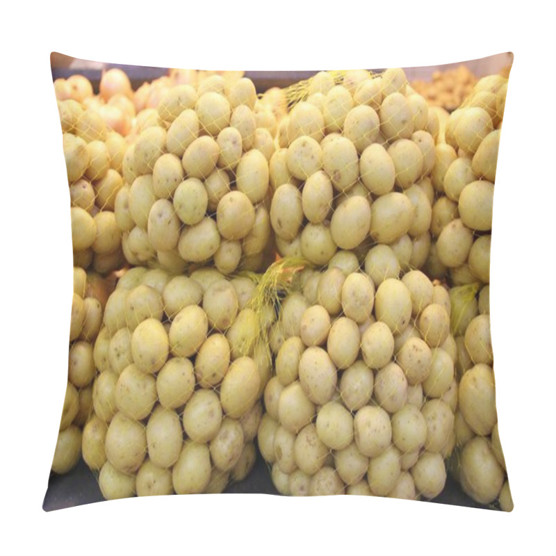 Personality  Closeup View Of Bags Of White Potatoes, Monochrome Background Pillow Covers