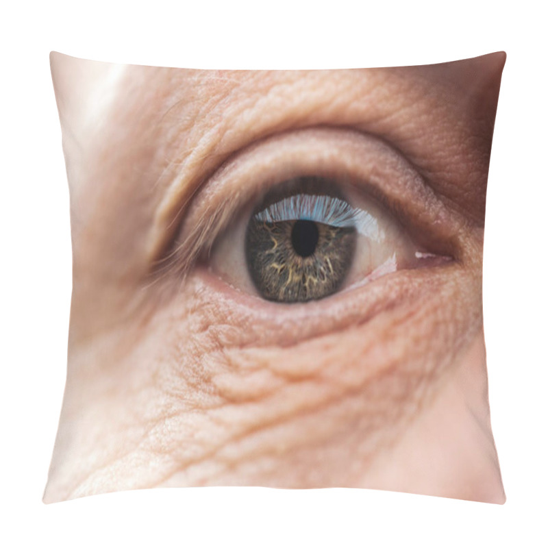 Personality  Close Up View Of Senior Man Eye With Eyelashes And Eyebrow Looking At Camera Pillow Covers